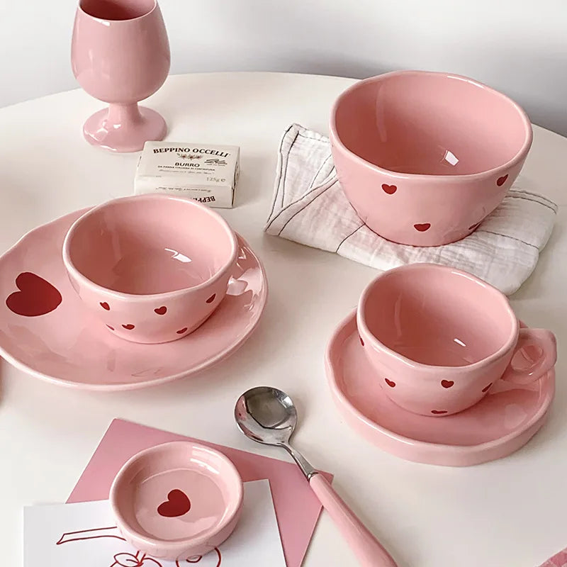 Love-Vaisselle cœur rose en céramique – assortiment de table
