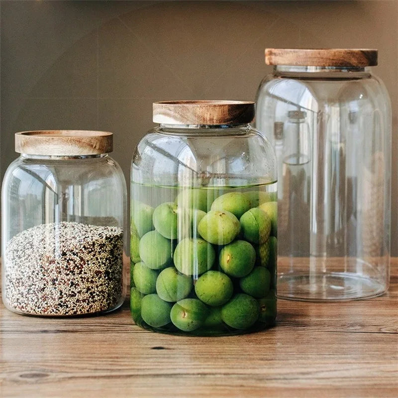 prato-Bocaux en verre grand format avec couvercle bois – Rangement élégant