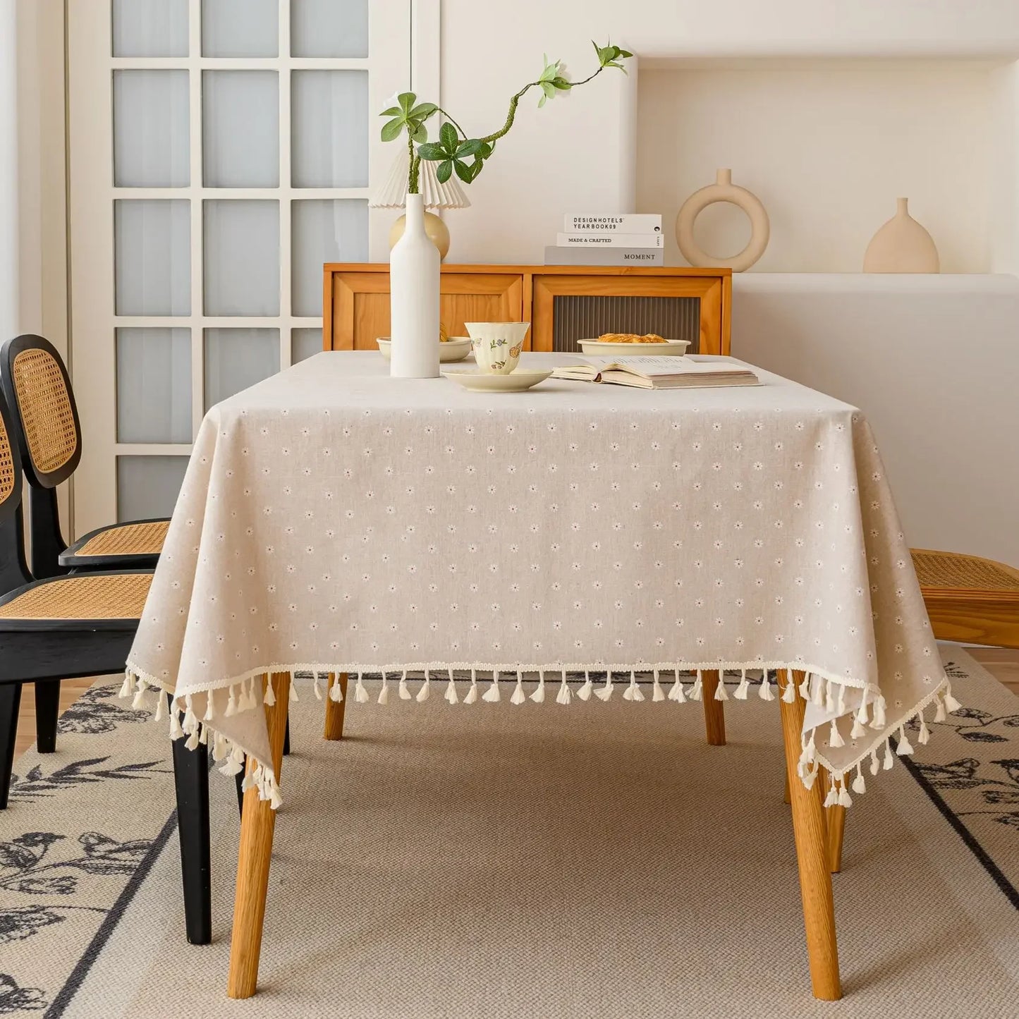 Caro-Nappe de table rectangulaire à fleurs bleues – Style bohème naturel
