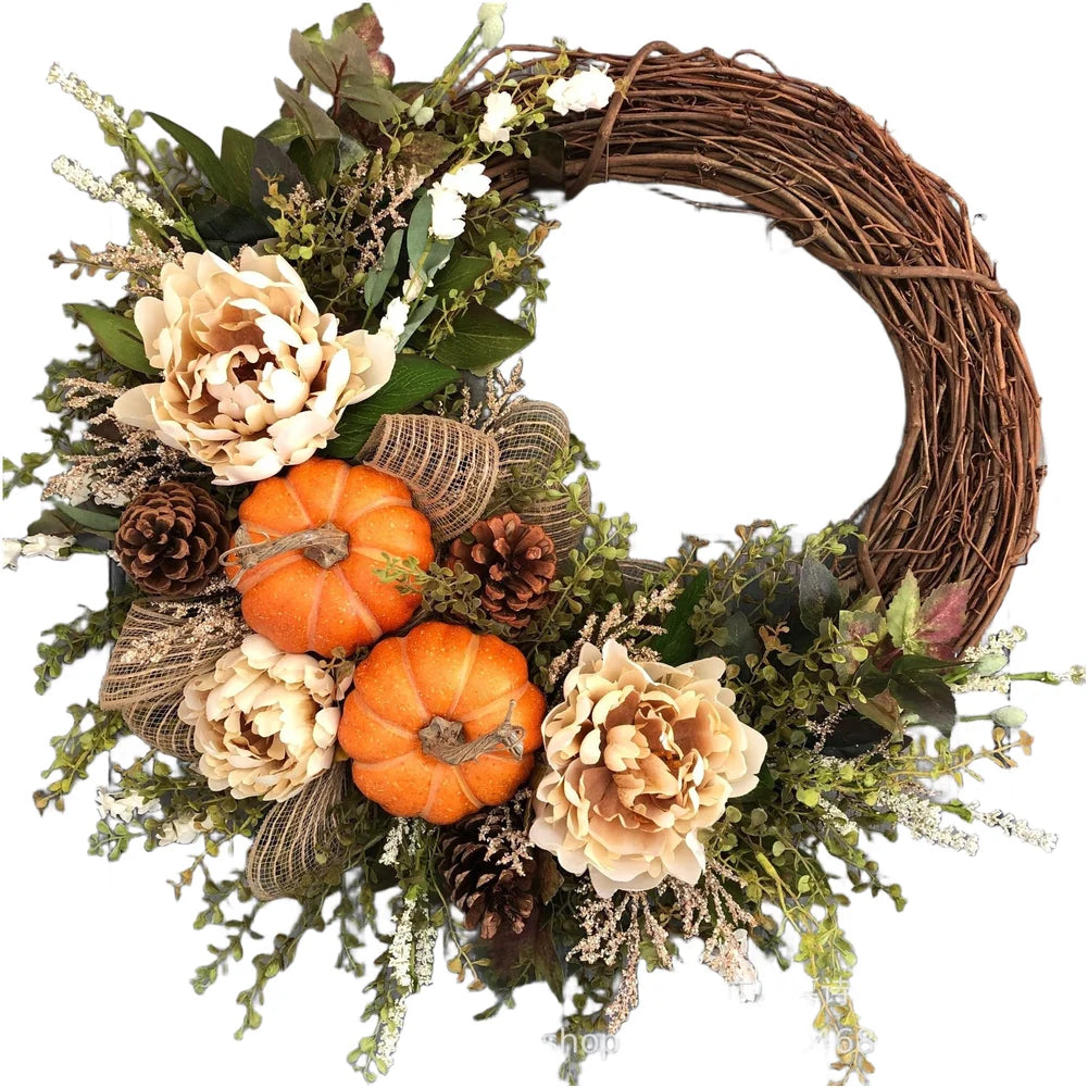 Couronne d’automne – Citrouilles, érable & fleurs