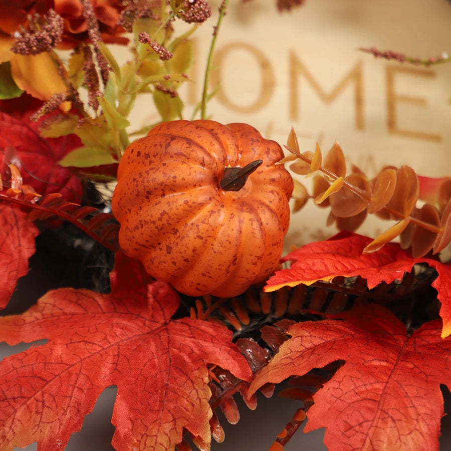 Couronne d’Automne 50 cm – Feuilles d’Érable et Citrouilles