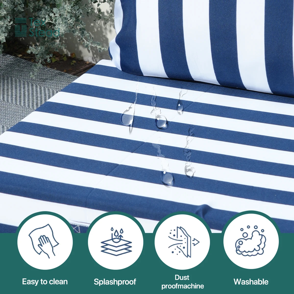 Pam-Coussin de transat extérieur imperméable rayé bleu et blanc