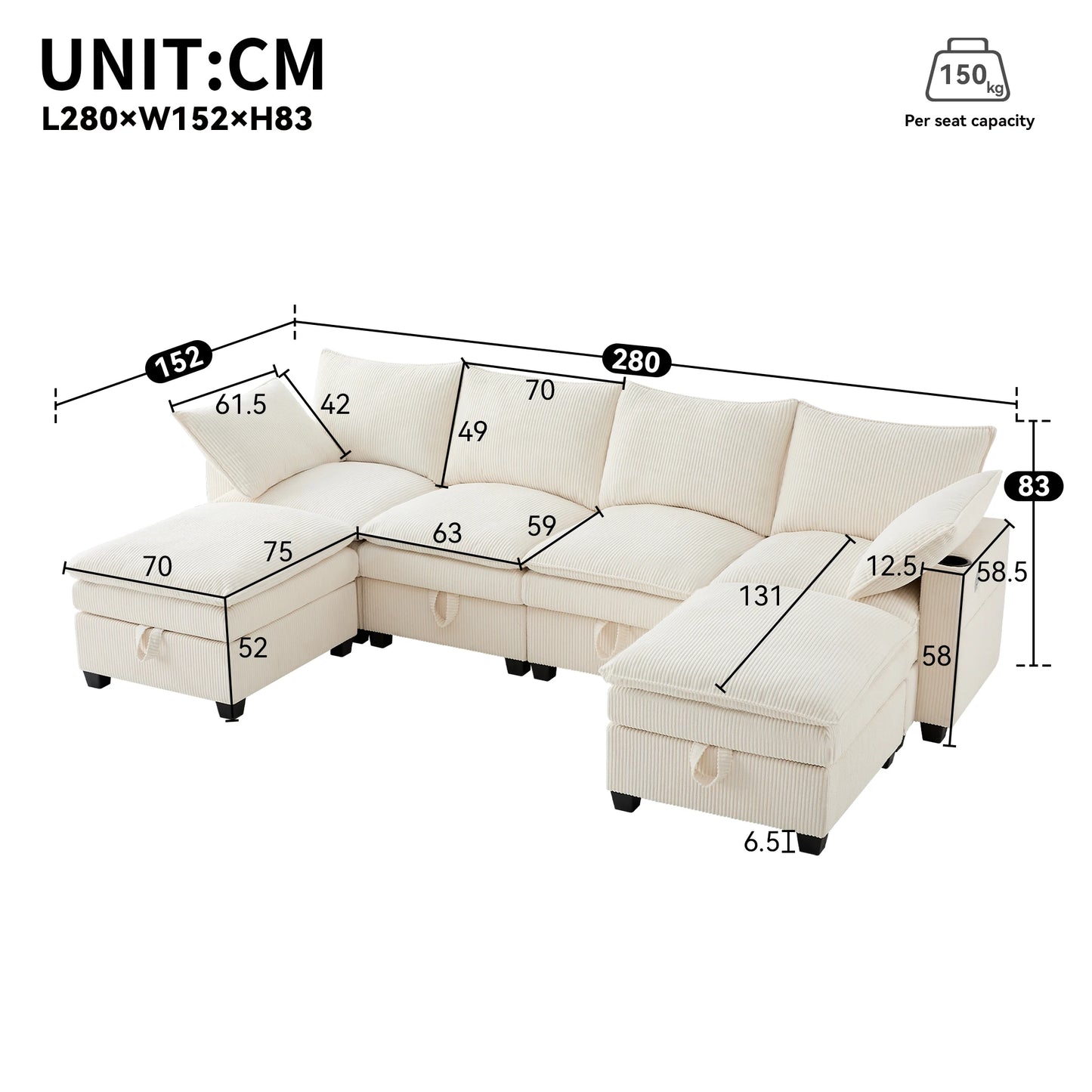 Illa-Canapé design en tissu côtelé – Style moderne et confortable