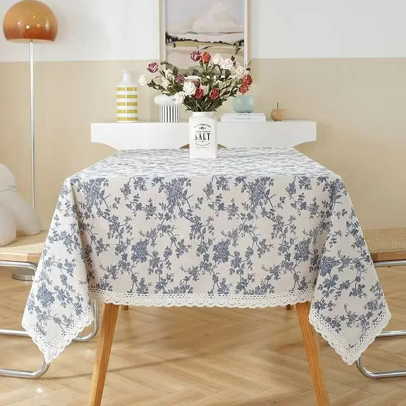 Caro-Nappe de table rectangulaire à fleurs bleues – Style bohème naturel