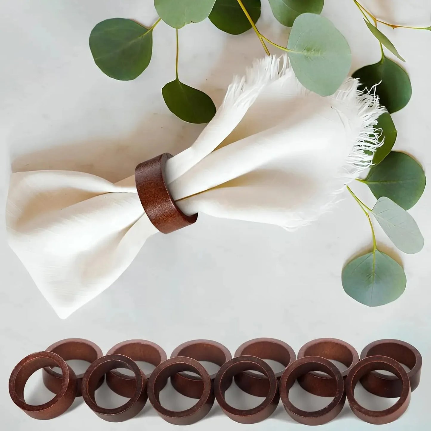Elly-Ensemble de 12 ronds de serviette en bois naturel