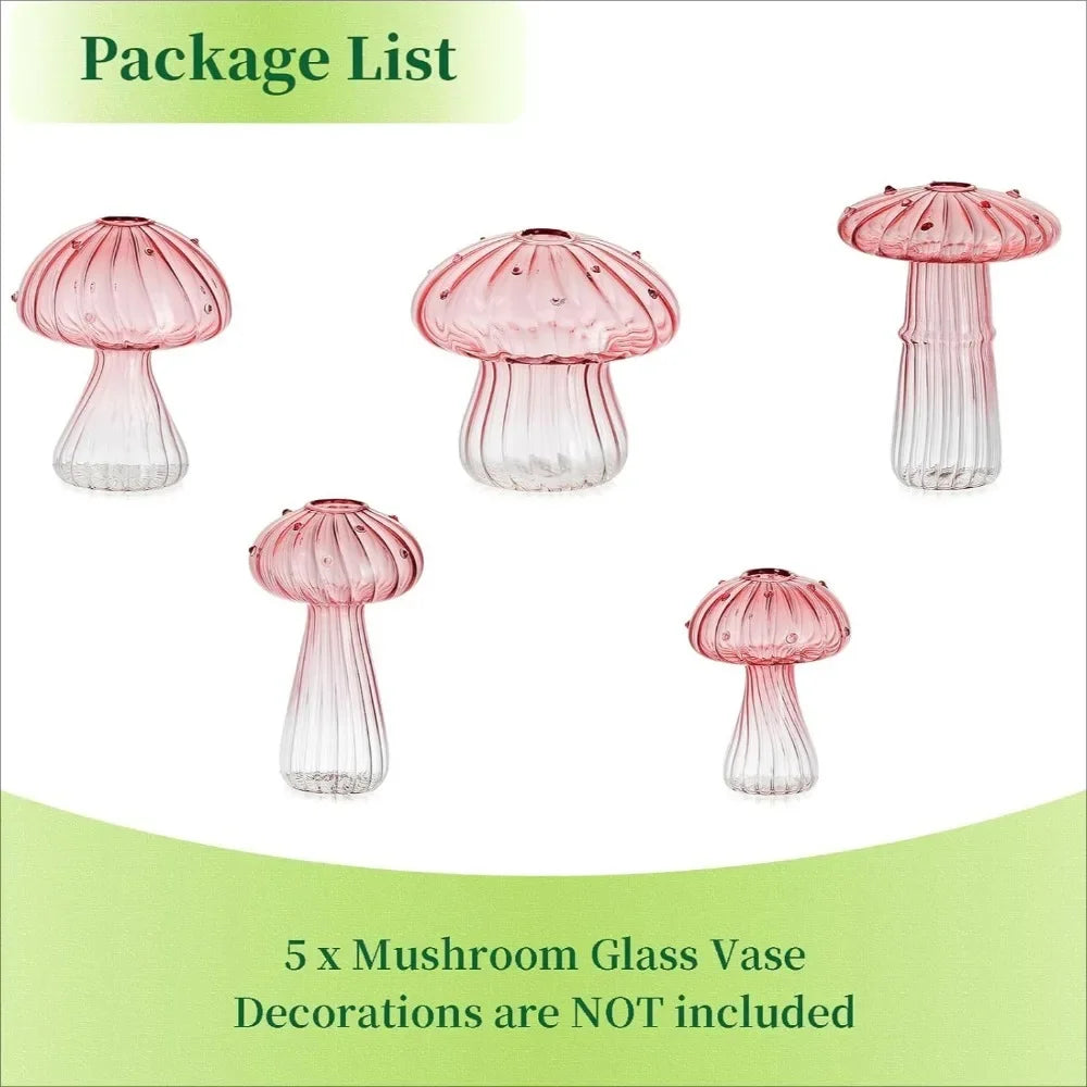 Lot de 5 mini vases champignons en verre coloré