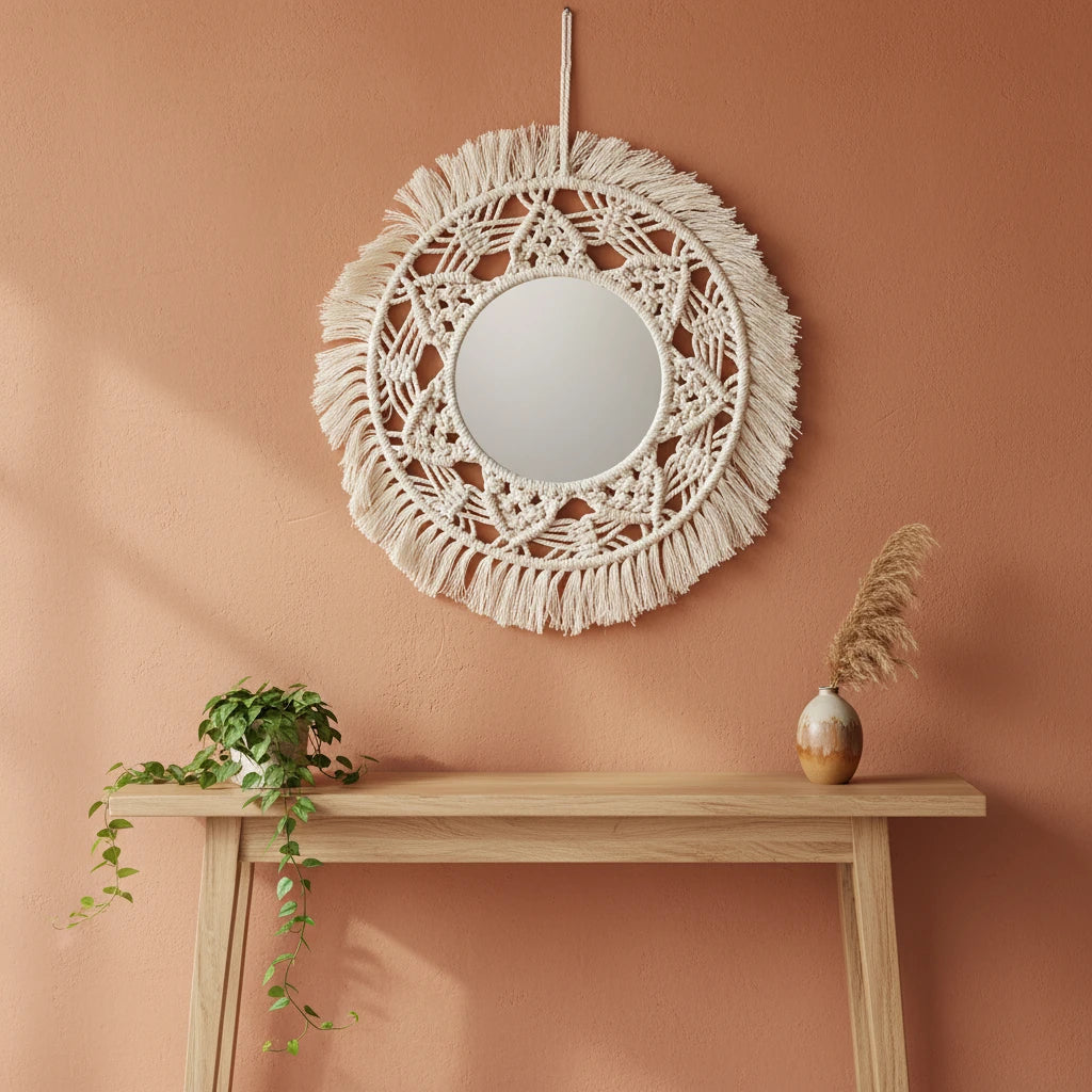 Ava-Miroir mural bohème en macramé – décoration murale ronde