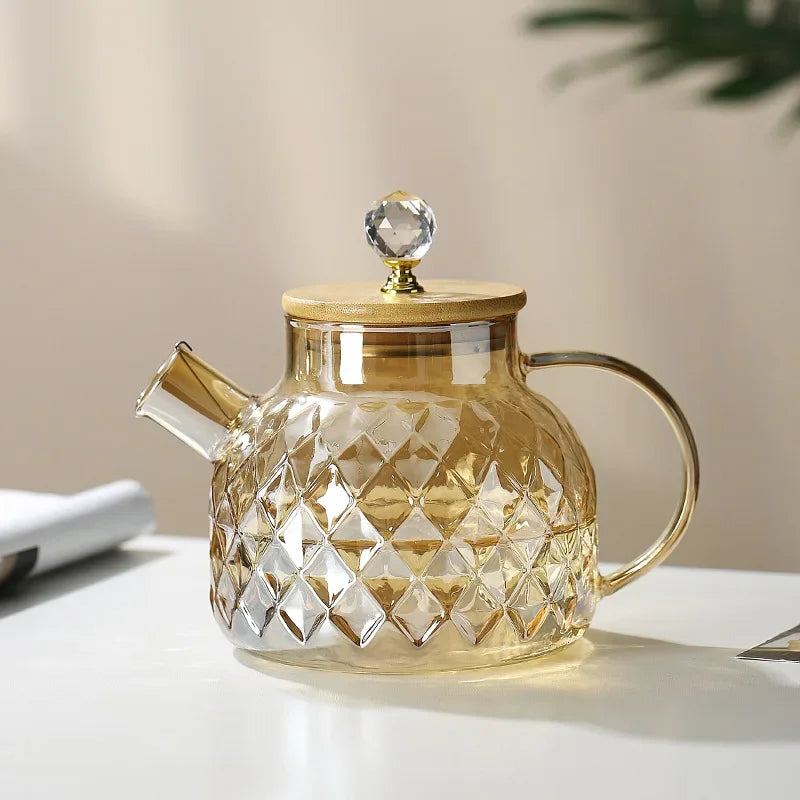 guys-Théière en verre ambré texturé avec couvercle en bambou