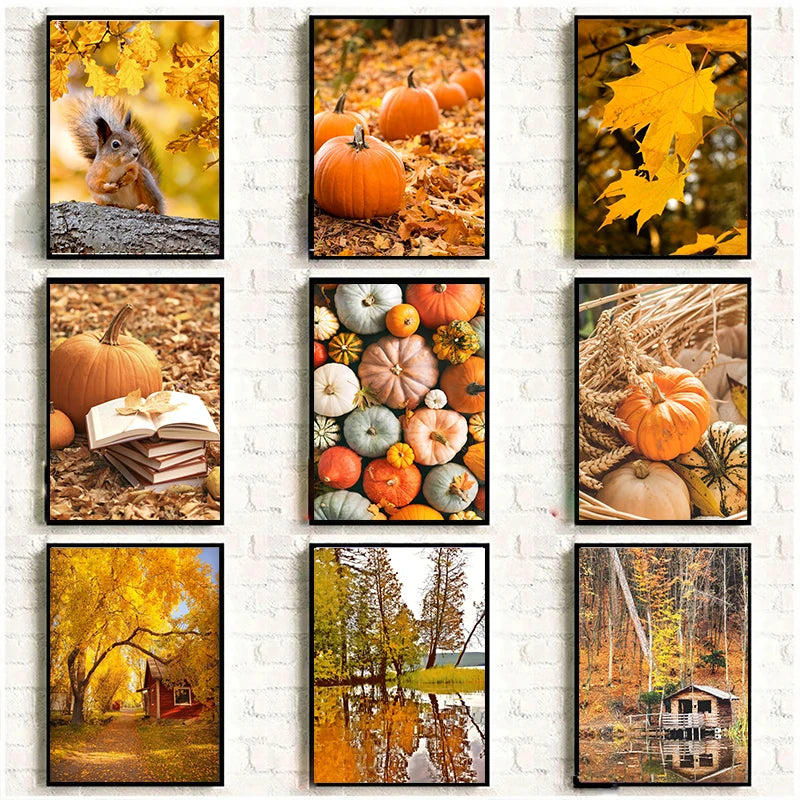 Peinture sur Toile Imprimée de Feuilles Jaunes d'Automne, Vue d'Automne, Paysage, Affiche d'Halloween, Image de Salon, Décoration de Maison