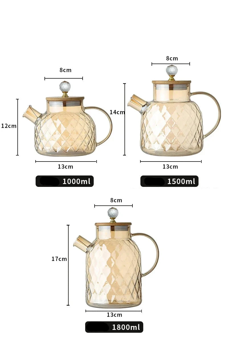 guys-Théière en verre ambré texturé avec couvercle en bambou