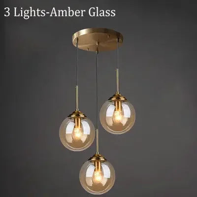 Marbella-Suspension verre ambré design – Luminaire moderne E27 pour salon ou salle à manger