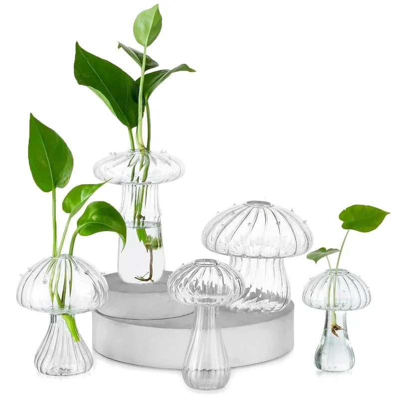 Lot de 5 mini vases champignons en verre coloré
