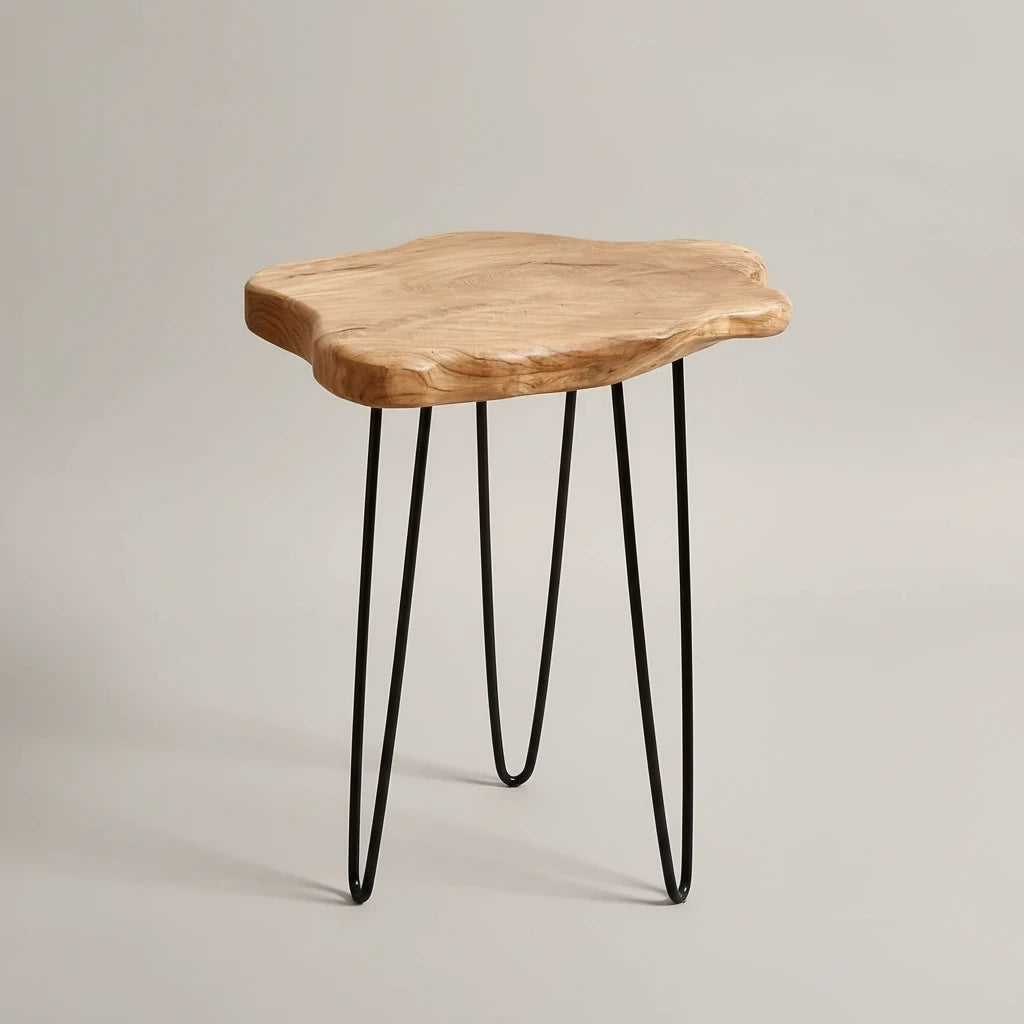 Bimba-Table d’appoint design bois naturel et pieds métal – Style moderne