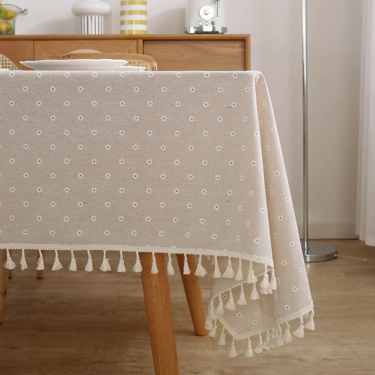 Caro-Nappe de table rectangulaire à fleurs bleues – Style bohème naturel