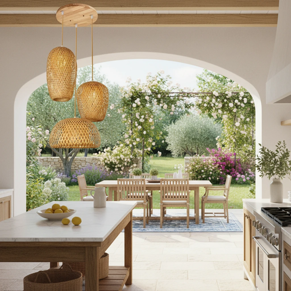 Ibiza-Suspension triple en bambou tressé – Luminaire naturel style Japandi