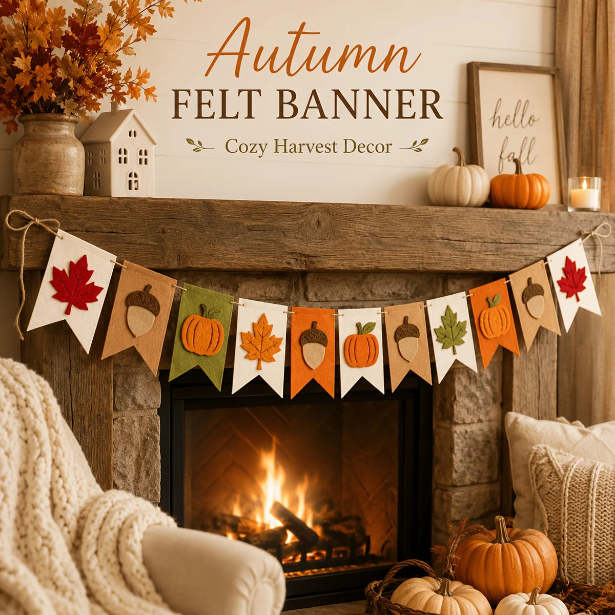 Guirlande d’Automne en Feutre avec Message Décoratif