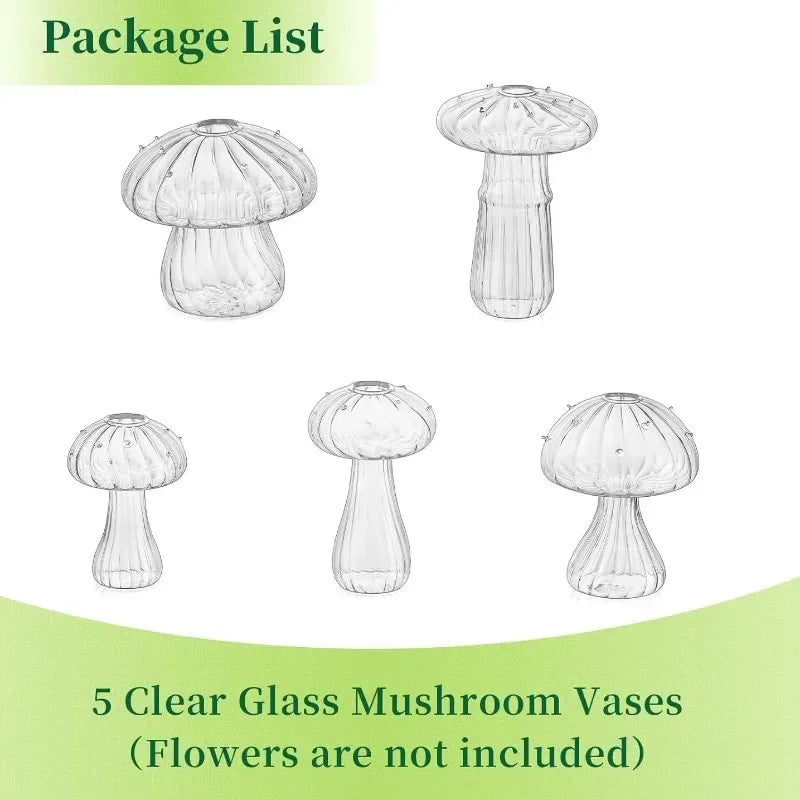 Lot de 5 mini vases champignons en verre coloré