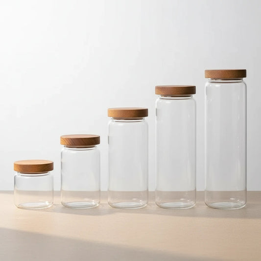 Bocaux en verre hermétiques avec couvercle en bois – Rangement élégant et pratique