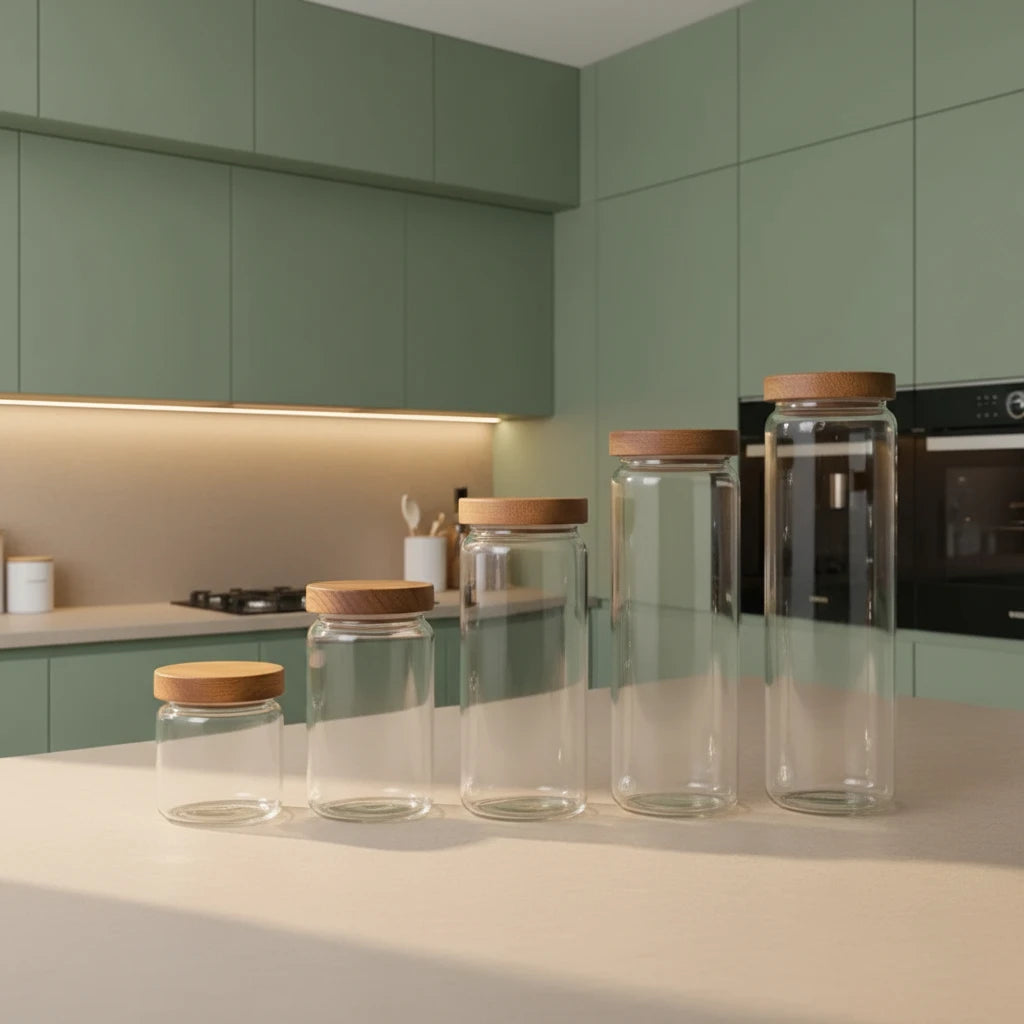 Jo-Bocaux en verre hermétiques avec couvercle en bois – Rangement élégant et pratique