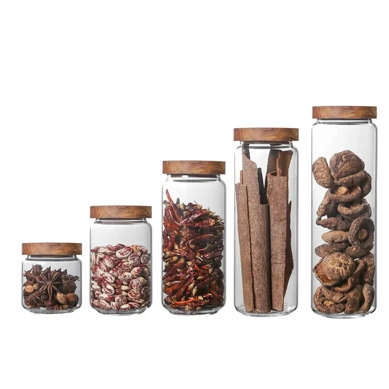 Jo-Bocaux en verre hermétiques avec couvercle en bois – Rangement élégant et pratique
