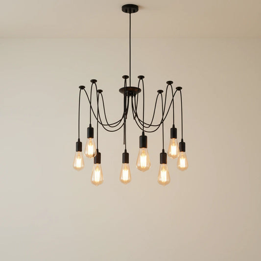 Rétro-Suspension industrielle Spider 8 lumières réglables – style atelier vintage