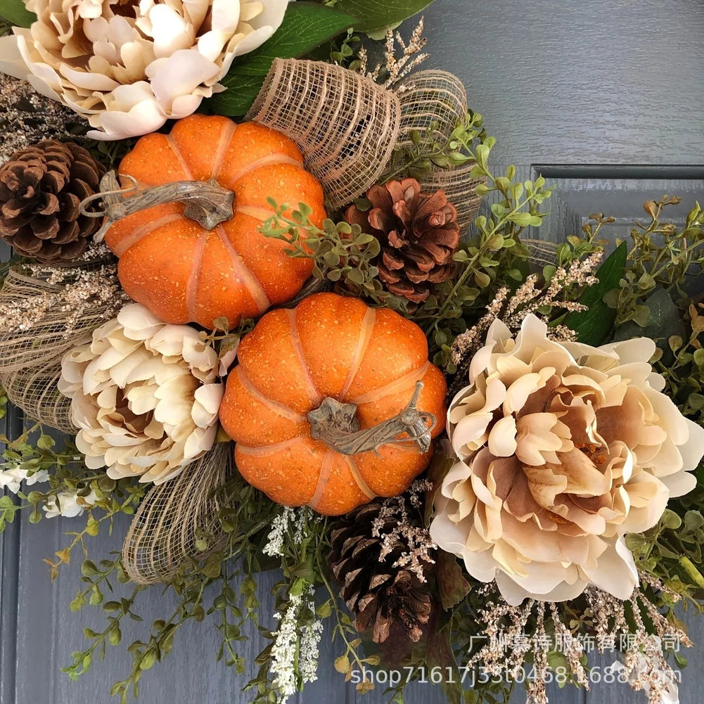 Couronne d’automne – Citrouilles, érable & fleurs