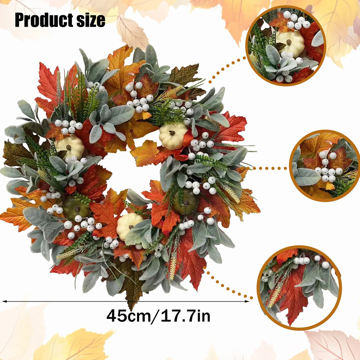 Couronne d’automne décorative – Feuilles d’érable, baies et citrouilles