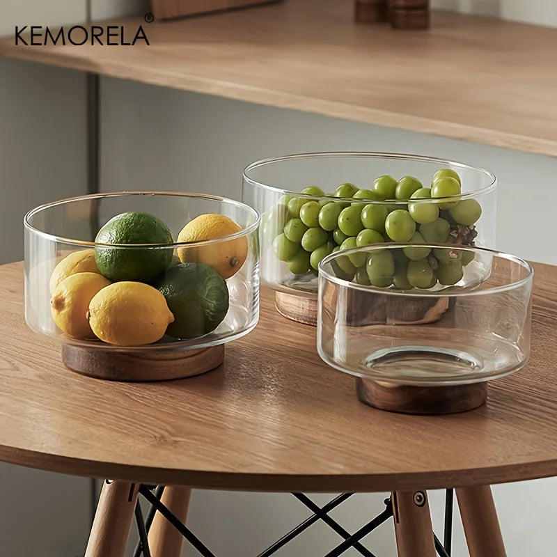 Iou-Bol en verre avec socle bois – saladier design élégant