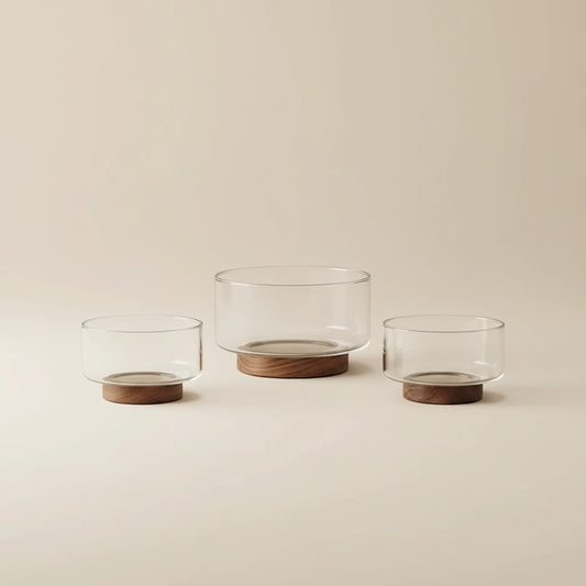 Bol en verre avec socle bois – saladier design élégant