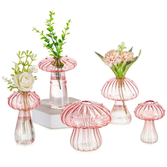Lot de 5 mini vases champignons en verre coloré