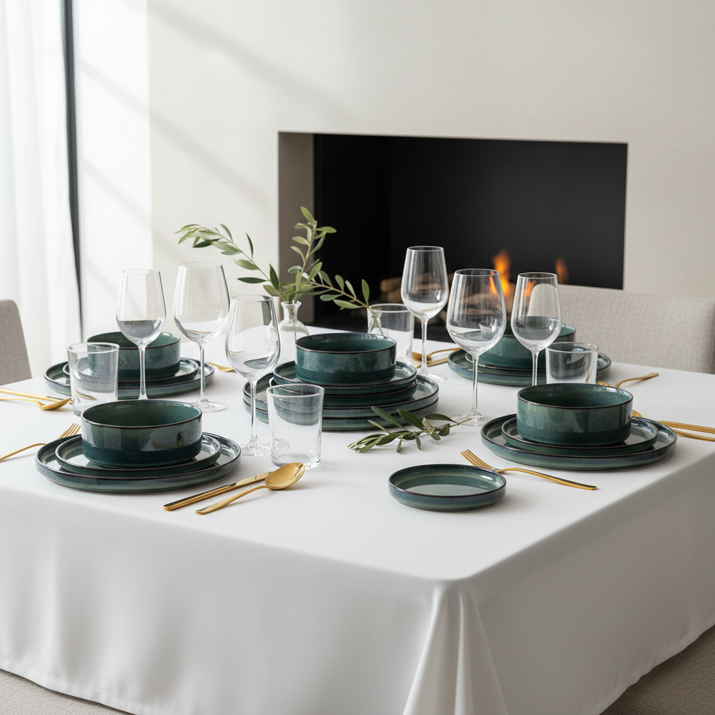 Service de table vert texturé – Collection Élégance - (4, 8 ou 12 personnes)