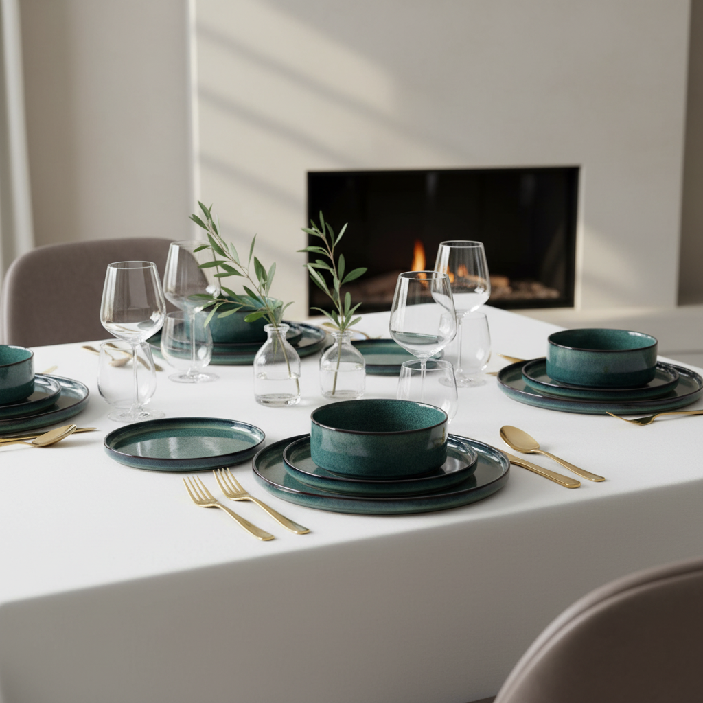 Service de table vert texturé – Collection Élégance - (4, 8 ou 12 personnes)