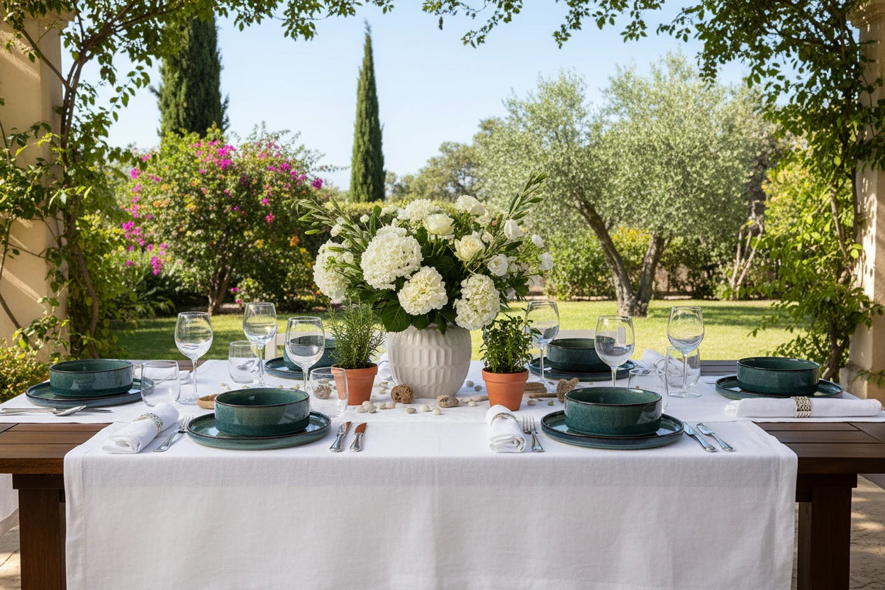 Clara-Service de table vert texturé 12 pièces pour 4 personnes