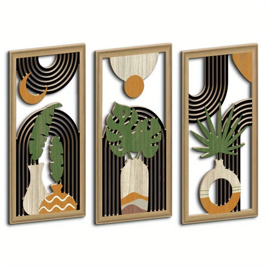 Lot de 3 décorations murales bohèmes en bois ajouré