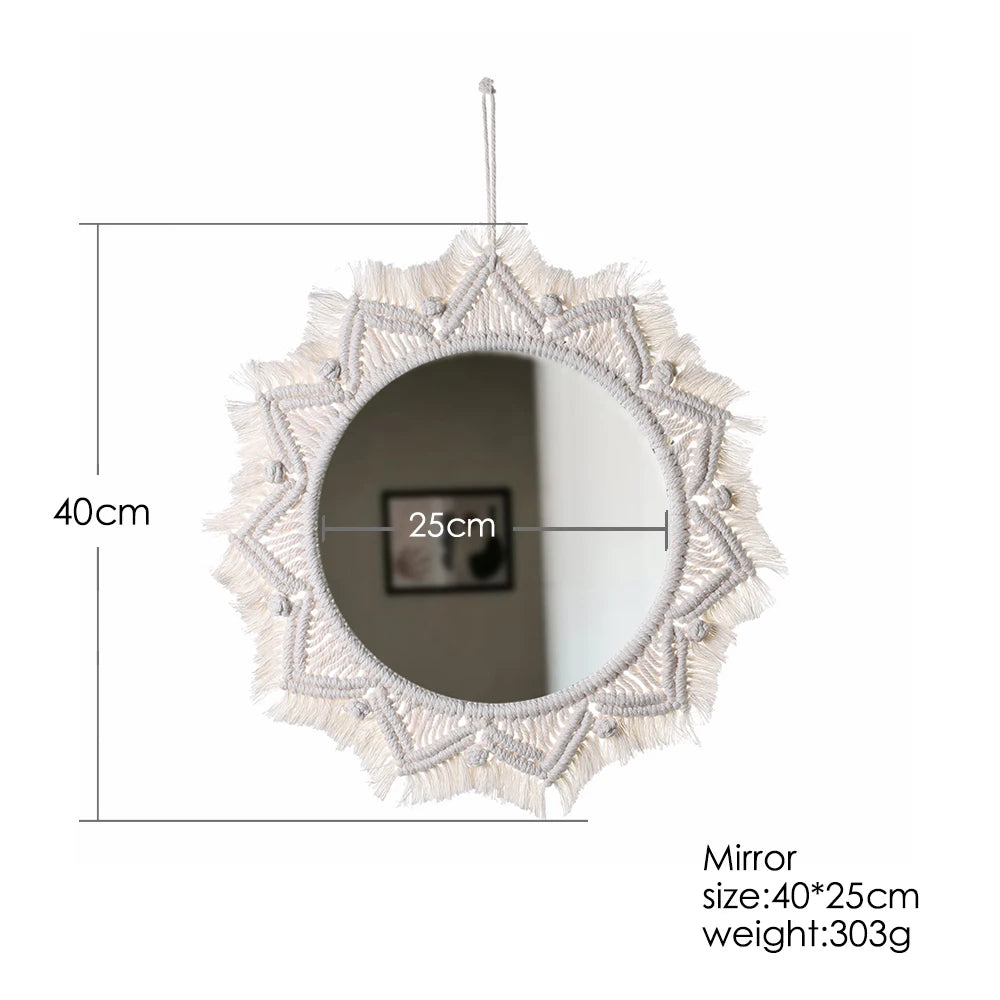 Ava-Miroir mural bohème en macramé – décoration murale ronde