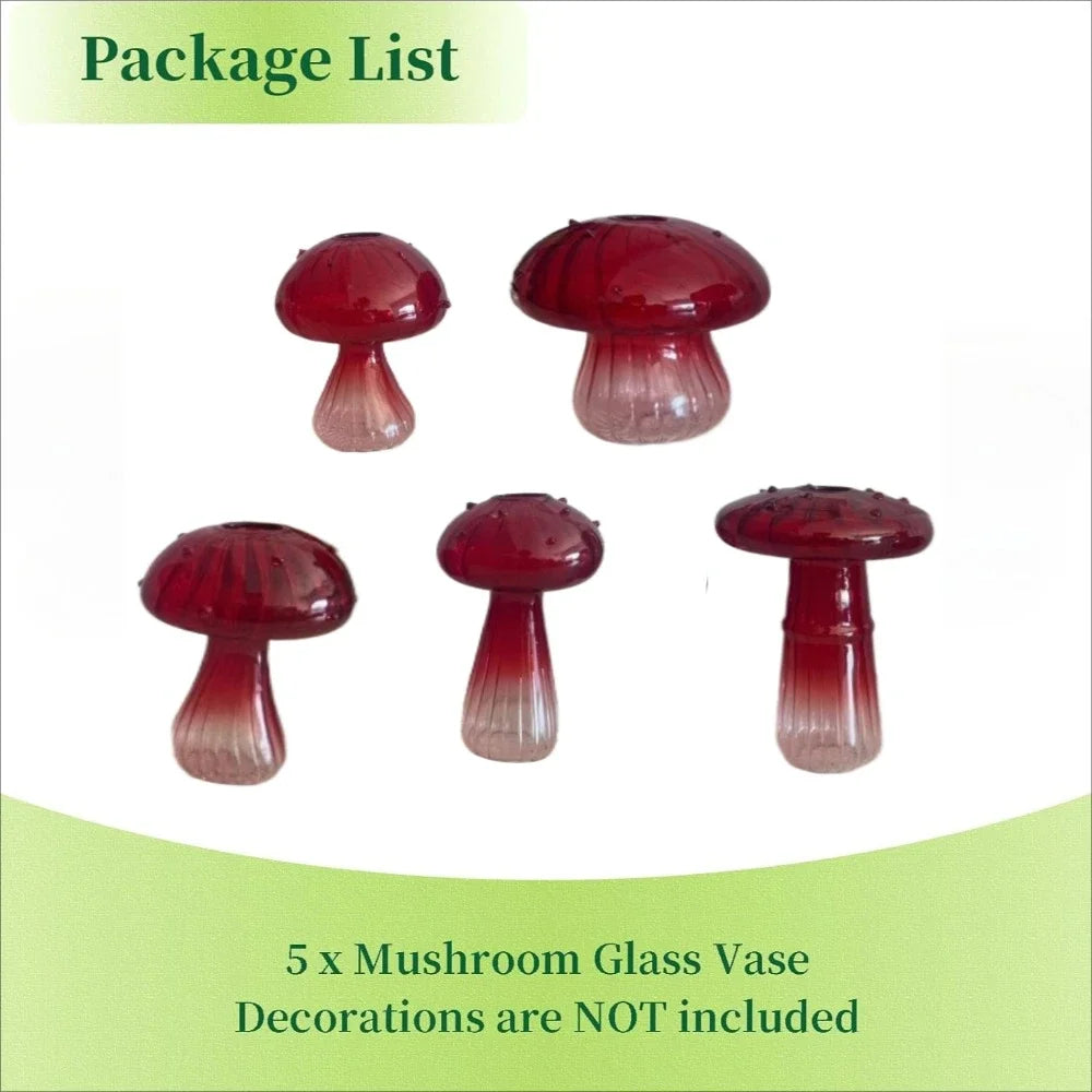 Lot de 5 mini vases champignons en verre coloré