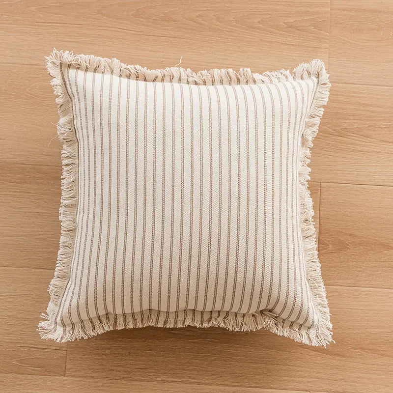 West-Housse de coussin beige à boucles, motif géométrique semi-circulaire, brodée et crochetée, pour canapé