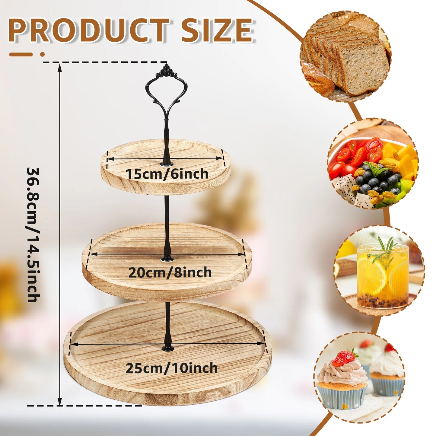 Duchesse-Présentoir à gâteaux rond à 2 ou 3 niveaux effet bois