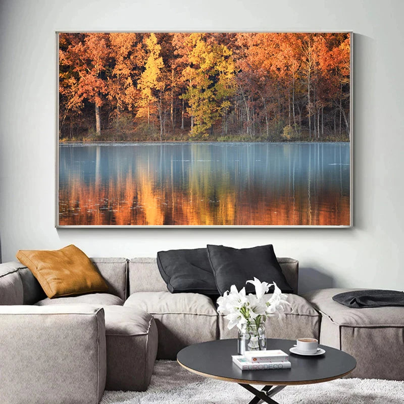 Peinture sur Toile Imprimée de Feuilles Jaunes d'Automne, Vue d'Automne, Paysage, Affiche d'Halloween, Image de Salon, Décoration de Maison