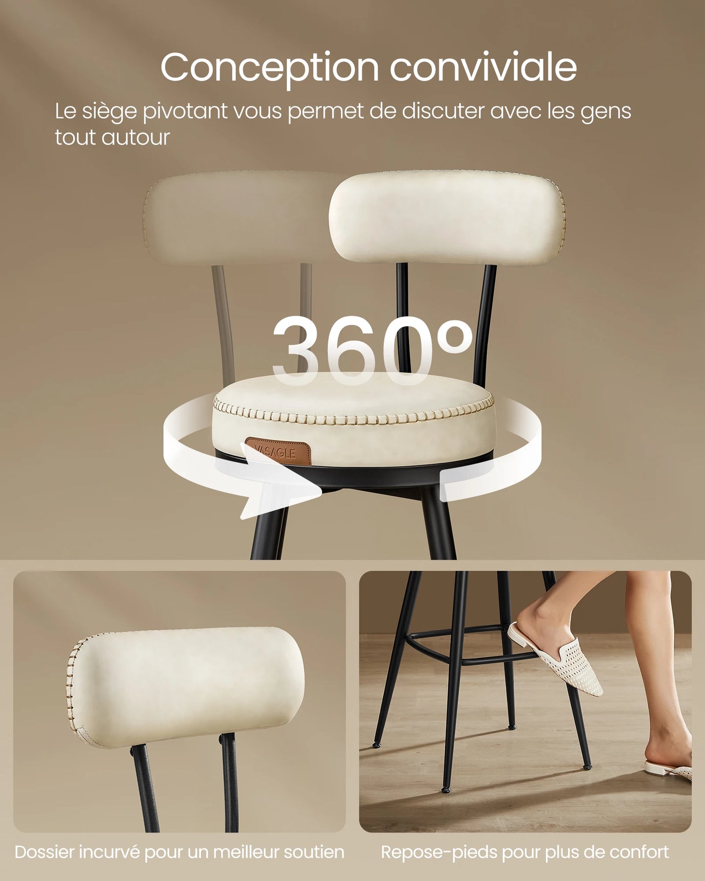 Baron-Lot de 2 tabourets de bar pivotants design minimaliste