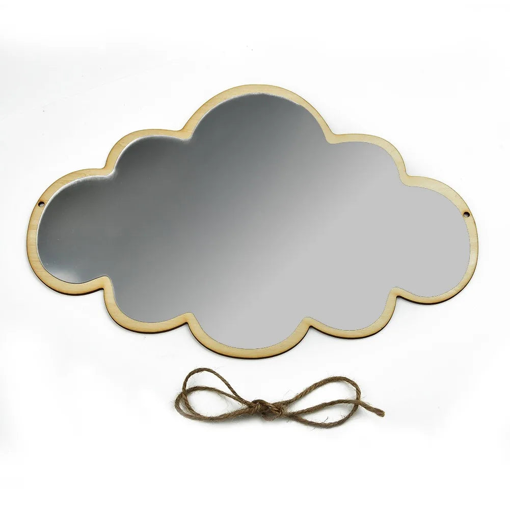 Miroir en forme de nuage 33x23cm, cadre en bois, miroir de maquillage en acrylique, autocollant nordique en bois, décoration mignonne pour la maison