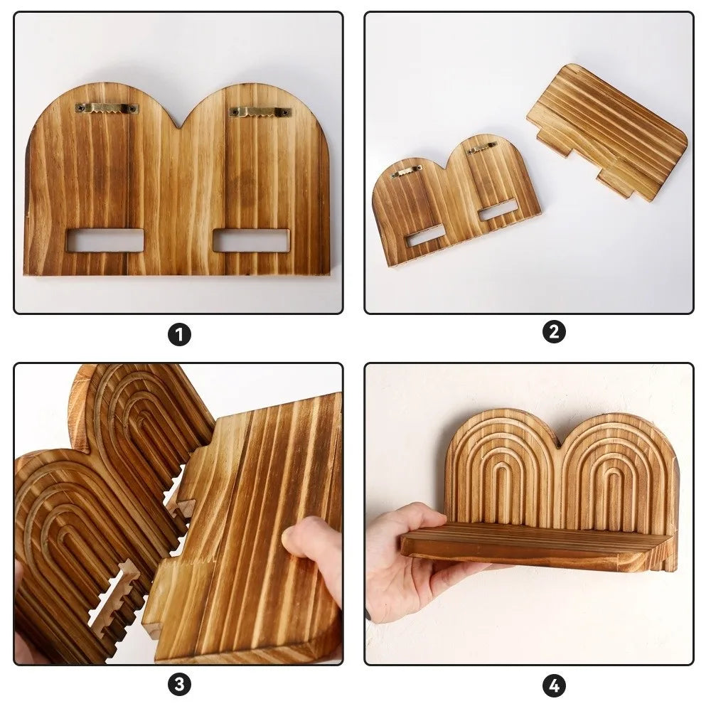 Bohème-Étagère murale bohème en bois – décoration murale design arche