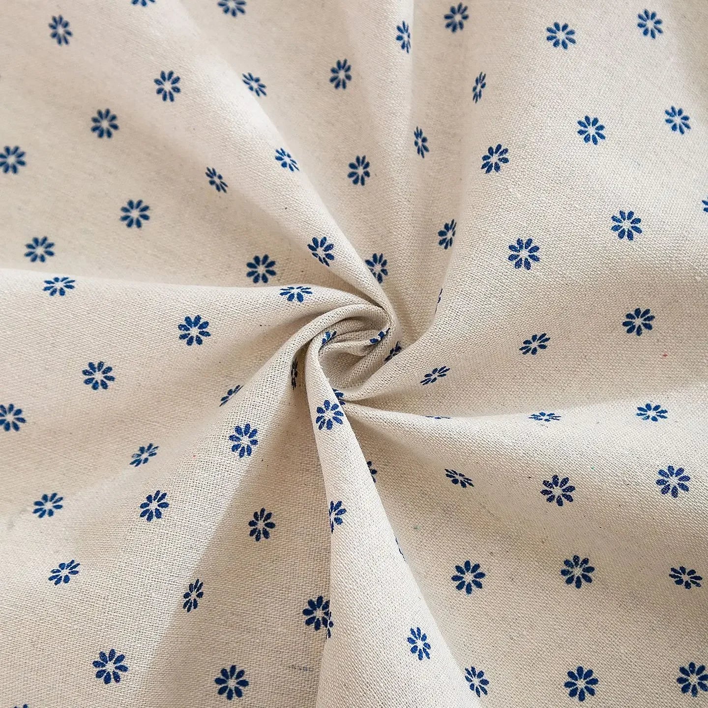 Sylvia-Nappe de table ronde à fleurs bleues ou beige – Élégance naturelle