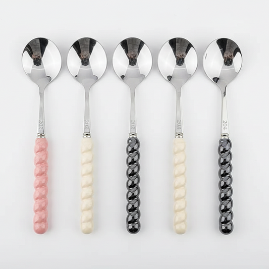 Luxa-Cuillère design à manche perlé en acier inoxydable finition dorée