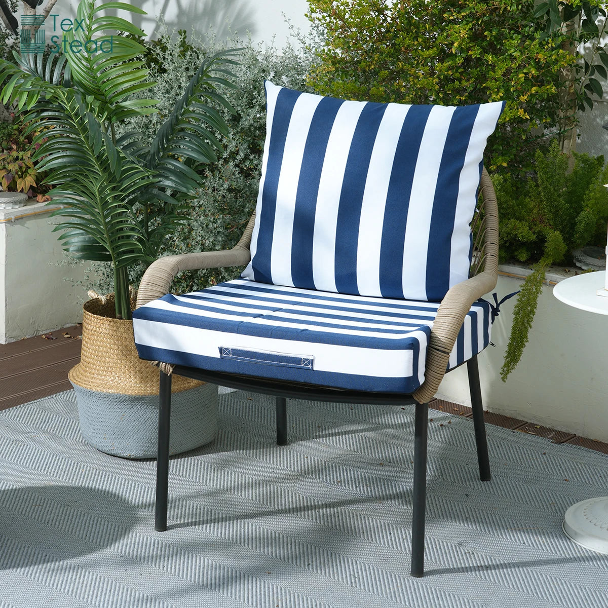 Pam-Coussin de transat extérieur imperméable rayé bleu et blanc