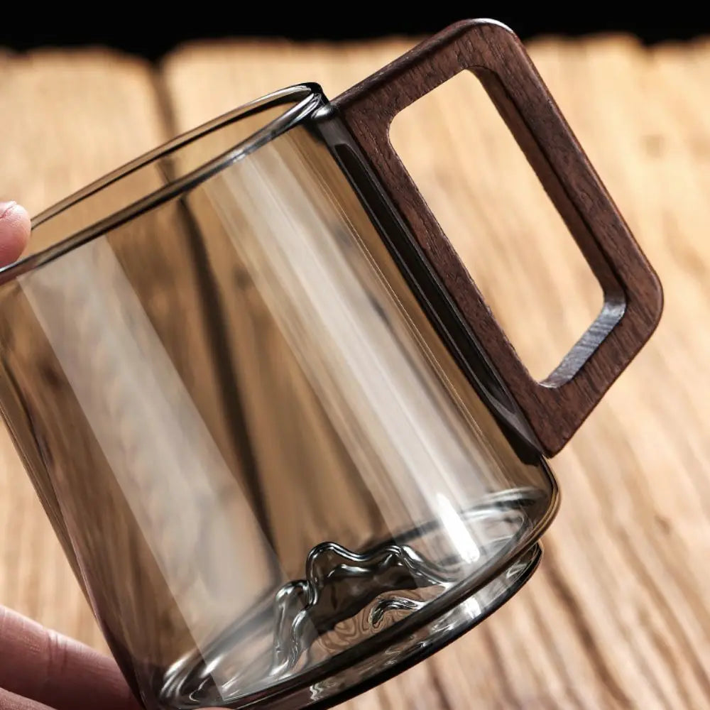 Fiora-Tasse en verre fumé avec anse en bois – 450 ml