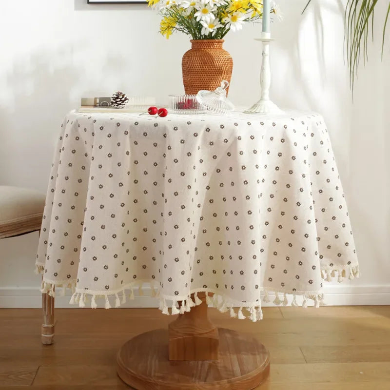 Sylvia-Nappe de table ronde à fleurs bleues ou beige – Élégance naturelle
