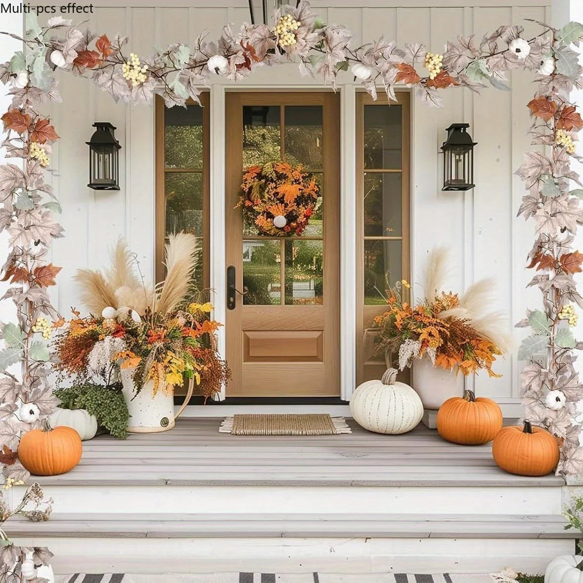 Guirlande d’automne artificielle – Feuilles d’érable, baies et citrouilles