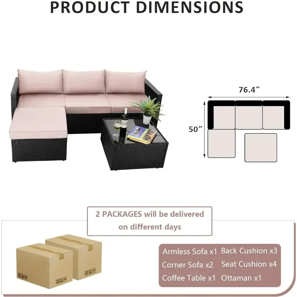 Caraïbes-Canapé d’extérieur modulable avec table basse en verre résine tressée