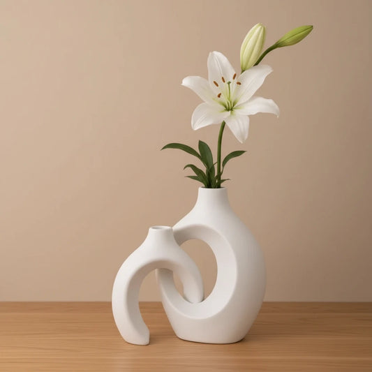sardo-Ensemble de 2 vases décoratifs design minimaliste blanc